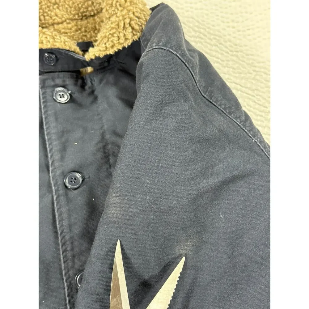 Vintage US Military Jacket Mens 42 Navy Department N-1 Deck Sherpa Lined Coat